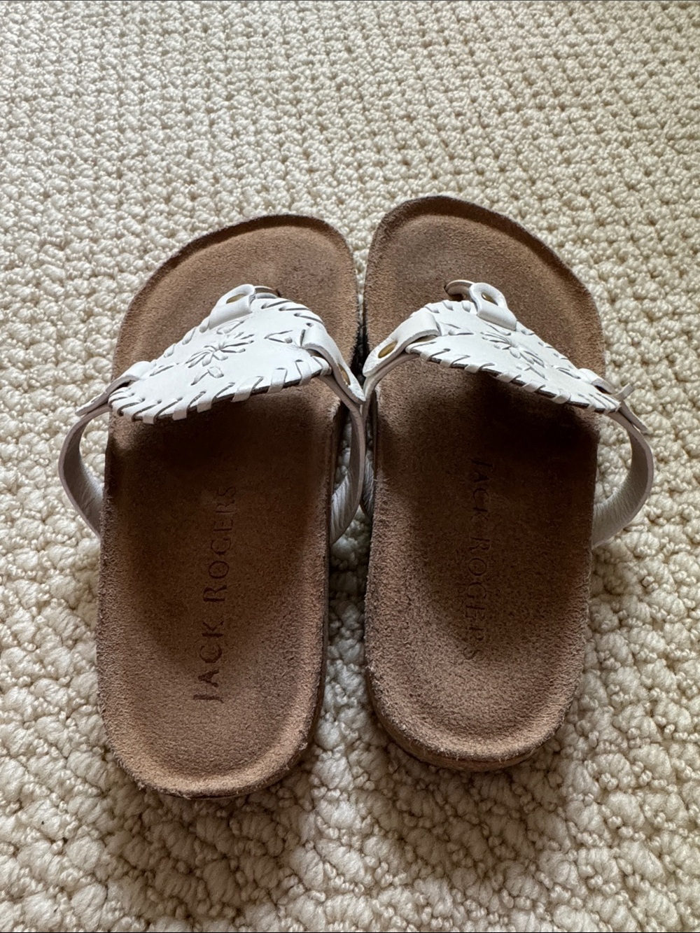 Jack Rogers White Leather Circle Medallion Toe-Post Sandals - Picture 2 of 3